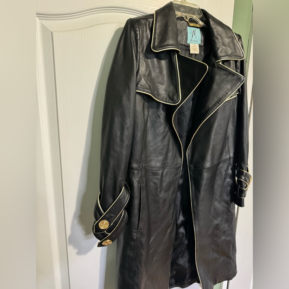 Genuine leather trench coat